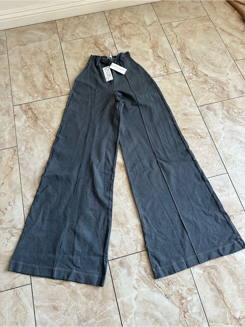 High-Rise Wide Leg Knit Pants in Charcoal